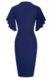 1 x RAW Customer Returns HOMEYEE Women s Elegant V-Neck Ruffle Sleeve Stretch Party Dress B572 XL, Dark Blue  - RRP €35.16