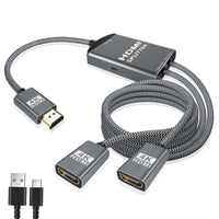 1 x RAW Customer Returns Basesailor 1 in 2 Out 1.2M HDMI Splitter Cable with Type C Cable, Aluminum 4k 30HZ HDMI Switch for Dual Monitors, Dual Female Port HDMI Splitter Adapter for PS5, Xbox, PC Laptops, DVD HD TV - RRP €16.76