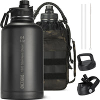 1 x RAW Customer Returns OneTigris stainless steel drinking bottle, water bottle 1.9L high capacity, sports bottle with good insulation effect for bicycle, camping, yoga, gym, airsoft, camo black, 64OZ - RRP €41.99