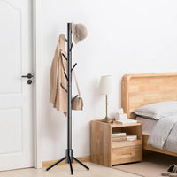 1 x RAW Customer Returns Kasunpul Coat Rack, Solid Wood Clothes Rack, 8 Hooks, Tree Shape Coat Rack, 3 Adjustable Heights, for Clothes, Hat, Living Room, Bedroom, Office, Hallway Black  - RRP €24.1