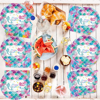 1 x Brand New HGSHUO Mermaid Party Tableware Children s Birthday Decoration Mermaid Birthday Party Tableware Paper Plates Cups Napkins Birthday Party Wedding Baby Shower Table Decoration Set 8 People - RRP €16.13