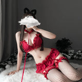 1 x RAW Customer Returns SINROYEE Women s Sexy Cosplay Lingerie Set Ruffle Baby Doll Teddy Outfit Bra and Panties Nightdress with Choker Anime Lace Babydoll, Red, One Size - RRP €19.4