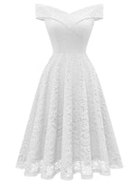 1 x RAW Customer Returns Homrain Women s Bridesmaid Dresses Off Shoulder Lace Dress Rockabilly Cocktail Dress Swing Rockability A-Line High Low Ball Gown -1White 3XL - RRP €46.99