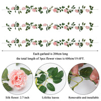 1 x RAW Customer Returns SHACOS 3 Pack 6.0 m Rose Garland Pink Flower Garland Artificial Rose Garland Vintage Peony Garland Silk Flowers Hanging Vine for Wedding, Party, Garden, Decor, Christmas - RRP €21.99