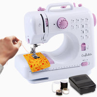 1 x RAW Customer Returns Crafts Co sewing machine for beginners Sewing Machine Sewing Sewing machine for children with built-in LED light and foot pedal incl. 12 built-in stitches White-purple - RRP €50.41