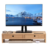 1 x RAW Customer Returns KIRIGEN wooden monitor stand with 2 drawers computer desktop storage organizer speaker TV laptop printer stand office desktop stand natural color - RRP €58.99