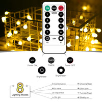 1 x RAW Customer Returns Liyade LED fairy lights outdoor battery, 10.5M 100LEDs fairy lights balls outdoor indoor with remote control 8 mode waterproof Christmas lights for wedding Christmas balcony decoration warm white  - RRP €14.52