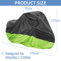 1 x RAW Customer Returns AkiiGer Tricycle Cover Waterproof Outdoor, Bicycle Covers for 2 Bikes, Sun Dust Wind Protection Bike Cover with Lock Hole, 90.6 L, Ripstop Material, Easy to Carry Bright Green - RRP €20.16