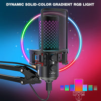 1 x RAW Customer Returns zealsound gaming microphone PC, RGB all-metal USB condenser microphone with adapter for mobile phone, mute gain, vibration damper, for streaming, podcast, recording, game, studio, YouTube, conference, BKD-12A - RRP €65.06