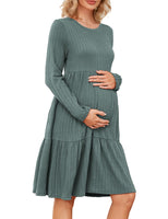 1 x RAW Customer Returns MAVIS LAVEN Women s Maternity Dress Rib Knit Crew Neck Long Sleeve Casual Maternity Dresses for Photo Shoot Baby Shower, Green XL - RRP €27.06