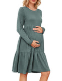 1 x RAW Customer Returns MAVIS LAVEN Women s Maternity Dress Rib Knit Crew Neck Long Sleeve Casual Maternity Dresses for Photo Shoot Baby Shower, Green M - RRP €37.74