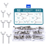 1 x RAW Customer Returns HSEAMALL 62pcs Stainless Steel Wing Bolts Set, M4 M5 M6 Thumb Screws Butterfly Bolts for Machinery and Equipment - RRP €17.36