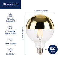 1 x RAW Customer Returns FLSNT Dimmable LED Ediosn Light Bulb Large E27 Vintage, G125 LED Retro Decorative Light Bulb Large Ball, 8W Replaces 60W Incandescent Bulb, 750LM 2700K Warm White, Globe Head Mirror Gold, 1 Piece - RRP €19.99