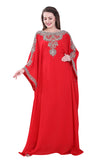 1 x RAW Customer Returns Women Farasha Embroidered Kaftan Long Dress Faux Georgette Ethnic Bridal Evening Party Dress with Free Scarf Size free - RRP €77.23