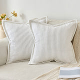 4 x Brand New MIULEE Corduroy Cushion Cover Soft Cushion Cover Decorative Sofa Cushions Square Throw Pillows Modern Decorative Pillowcase Striped Pillowcases for Living Room Bedroom 2 Pieces 45 x 45 cm, White - RRP €72.44