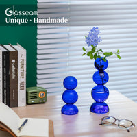 2 x Brand New Glasseam glass vase round, decorative vase blue dark flower vase, vintage vases small ball vase design, aesthetic tulip vase glass hydroponic vase, minimalistic small vases for table decoration living room office - RRP €45.02