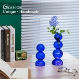 2 x Brand New Glasseam glass vase round, decorative vase blue dark flower vase, vintage vases small ball vase design, aesthetic tulip vase glass hydroponic vase, minimalistic small vases for table decoration living room office - RRP €45.02