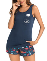 1 x RAW Customer Returns Marvmys Women s Short Summer Pajama Set Sleeveless Cute Printed Sleepwear with Drawstring and Pocket Navy Blue XL - RRP €23.99