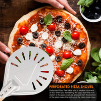 1 x RAW Customer Returns Perforated Pizza Peel, Aluminum Pizza Shovel 7 Inch, Pizza Server, Aluminum Pizza Shovel with Wooden Handle, for Homemade Pizza Bread Bakers - RRP €18.99