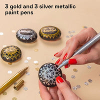 1 x RAW Customer Returns Metallic Acrylic Markers Rock Paintings, Stone, Ceramic, Wood, Canvas, Metal - Pack of 6 - 3 Gold and 3 Silver Markers Acrylic Paint with Water Based and Extra Fine Tip 0.7mm - RRP €12.84