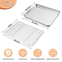 1 x RAW Customer Returns Baking tray with cooling rack, Joyfair stainless steel large oven tray cake tray and cake rack set, 31.6 x 24.5 x 2.5cm, rectangular baking pan and cooling rack for baking roasting cooling, dishwasher safe - RRP €18.0