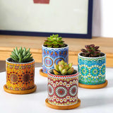 1 x RAW Customer Returns Yesland 4 Pack Succulent Flower Pots Small Ceramic Planter with Bamboo Saucer Drainage Hole for Cacti Home Garden Office Decoration Windowsill, Mandala Pattern - RRP €15.65