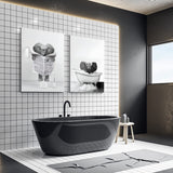 1 x Brand New UGZDEA Animal in the Bathtub Canvas Pictures, Black White Highland Cow Elephant Bathroom Poster Modern Living Room Bedroom Home Decor-without Frame D, 2x30x40cm  - RRP €17.14