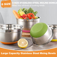 1 x RAW Customer Returns Umite Boss Mixing Bowls with Airtight Lids, 6 Piece Chef Stainless Steel Metal Bowls, Measurement Markings and Colorful Non-Slip Bases, Size 7, 3.5, 2.5, 2.0, 1.5, 1 QT, Ideal for Mixing - RRP €38.3