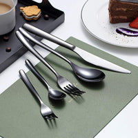 1 x RAW Customer Returns HOMQUEN Black Cutlery Set 30 Pieces, Black Cutlery Set Made of Stainless Steel, Black Titanium Coating, Utensil Sets Service Set for 6 Shiny Black  - RRP €36.98