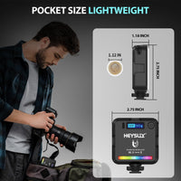 1 x RAW Customer Returns Heysliy Photo Light, LED Camera Light, RGB Full Color Mode with 2000mAh Battery, Portable Video Light with Mini Tripod, Photography Light 2500-9000K Dimmable  - RRP €29.99