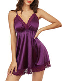 1 x RAW Customer Returns Avidlove Night Dress Women s Cami Lingerie Satin Nightdress V-Neck Underdress Sexy Negligee Lace Babydoll Set Purple L - RRP €20.42