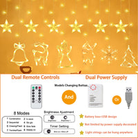 1 x RAW Customer Returns 138 LED light curtain, 8 modes LED fairy lights with stars and Christmas patterns, battery and USB operated fairy lights, Christmas lighting indoor outdoor waterproof decoration for Christmas decoration - RRP €23.59