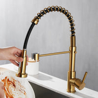 1 x RAW Customer Returns Kitchen faucet with pull-out sprayer, spring faucet kitchen with pull down sprayer shower, 360 swivel hot and cold water sink faucets matte gold  - RRP €63.99