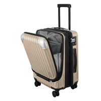 1 x RAW Customer Returns LEVEL8 Hand Luggage Suitcase 55CM Expandable Ultra Light Rigid Trolley Suitcase in ABS PC Suitcases with TSA Lock and 4 Double Swivel Wheels, 55x37x25CM, 42L, Champagne - RRP €139.99