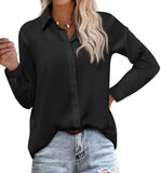 1 x RAW Customer Returns Hotouch Women s Shirt with Long Sleeves V-Neck Shirt Business Blouse Solid Color Summer Tops Lightweight Button-Down Tops Black S-XXL - RRP €19.56