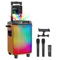 1 x RAW Customer Returns Karaoke Machine for Adults, TONOR Portable Bluetooth Speaker with 2 Wireless Microphones, PA System with Disco Ball Lights for Home, Party, KTV, Brown, Supports REC USB TF AUX - RRP €259.99