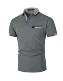 1 x RAW Customer Returns GNRSPTY Men s Polo Shirt Short Sleeve Cotton with Royal Pocket Casual Shirt Elegant Golf Tennis Shirt Stitching Color T-Shirts, Dark Grey, XXL - RRP €25.68