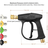 1 x RAW Customer Returns Stone Banks High Pressure Washer Gun with 5 Spray Nozzles, 4350 PSI 1 4 Quick Release High Pressure Gun, M22 Short Jet Wash Gun Foam Gun for Car Washing M22 14MM Hose Connection  - RRP €23.99