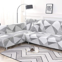 1 x Brand New ele ELEOPTION - Stretch Sofa Cover, Set of 2, 3 Seater, for L-Shaped Sofa, 2 Pillowcases Geometric White  - RRP €59.09