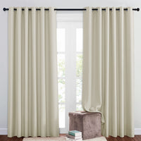 1 x RAW Customer Returns PONY DANCE Eyelet Curtains Bedroom Blackout Curtain Thermal Curtain Extra Wide Curtains for Living Room Eyelet Curtain Set of 2 Light Beige H 210 x W 200 cm - RRP €49.87