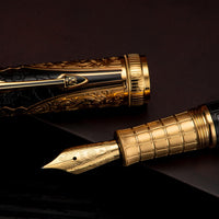 1 x RAW Customer Returns HONG DIAN D5 Qin Dynasty Fountain Pen Black Gold, Fine Nib Piston Filler with Box Set - RRP €55.07