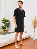 1 x RAW Customer Returns Enjoyoself Men s Short Sleeve Nightdress Cotton Lightweight Airy Long Sleepwear Shirt Practical Sleepshirt for Hospital Black, XXL - RRP €25.2