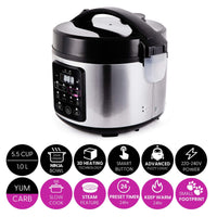 1 x RAW Customer Returns Yum Asia Kumo YumCarb Rice Cooker with Ceramic Bowl and Advanced Fuzzy Logic 5.5 Cups, 1 Liter , 5 Rice Cooking Functions, 3 Multicooker Functions, 220-240V EU Lightweight Stainless Steel  - RRP €89.9