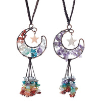 1 x Brand New CRASPIRE Pack of 2 Hanging Car Ornaments, Crystal, Moon and Star Crystal with 7 Chakra Stones, Hippie Boho Pendant Yoga Meditation Car Decoration Christmas Decoration Ornaments - RRP €20.4