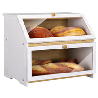 1 x RAW Customer Returns Leader Accessories Bamboo Bread Box 2 Tier Bread Container Food Safe Bread Storage Easy Care 39x25x32cm White - RRP €55.45