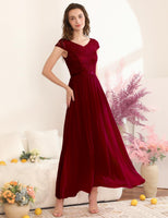 1 x RAW Customer Returns DRESSTELLS Evening Dress Long Elegant for Wedding Dress Cocktail Dress Women Elegant with Sleeves Elastic Waist Long Ball Gown Burgundy 2XL - RRP €62.99