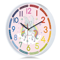 1 x RAW Customer Returns Lafocuse Children s Wall Clock Silent Unicorn, Colorful Numbers Creative Easy to Read, Pink Learning Clock for Girls and Boys, Without Ticking for Children s Room Kindergarten School 30cm - RRP €19.99