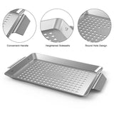 1 x RAW Customer Returns Onlyfire grill tray made of stainless steel, rectangular grill basket set for meat, vegetables and fish, mini grill trays for gas grill accessories, perforated grill pan, 32 x 18.5 x 1.7 cm - RRP €32.99