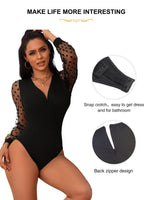 1 x RAW Customer Returns comeondear bodysuit women s sexy lace elegant long-sleeved bodysuit wetlook bodysuit jumpsuit tops overalls with buttons tops M, R-black  - RRP €32.99