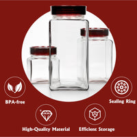 3 x Brand New HEVOL Set of 3 Storage Jars, Airtight Glass Canisters with Lids, Reusable Kitchen Storage Box 600ml 1250ml 1550ml for Cereals, Sugar, Spaghetti, 15 Free Polybags - RRP €57.6